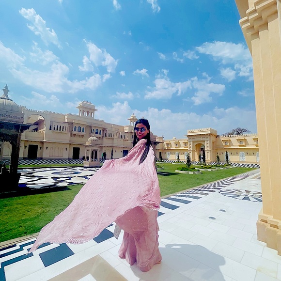 Gotta patti suit,pure chiffon mirror dupatta,pure chiffon flared plazo - Picture 9 of 14